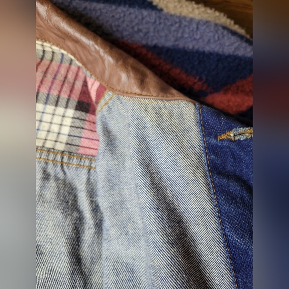 Vtg Marlboro Country Store Denim Jean Jacket Mens Large Button Up Leather Collar - Picture 8 of 12